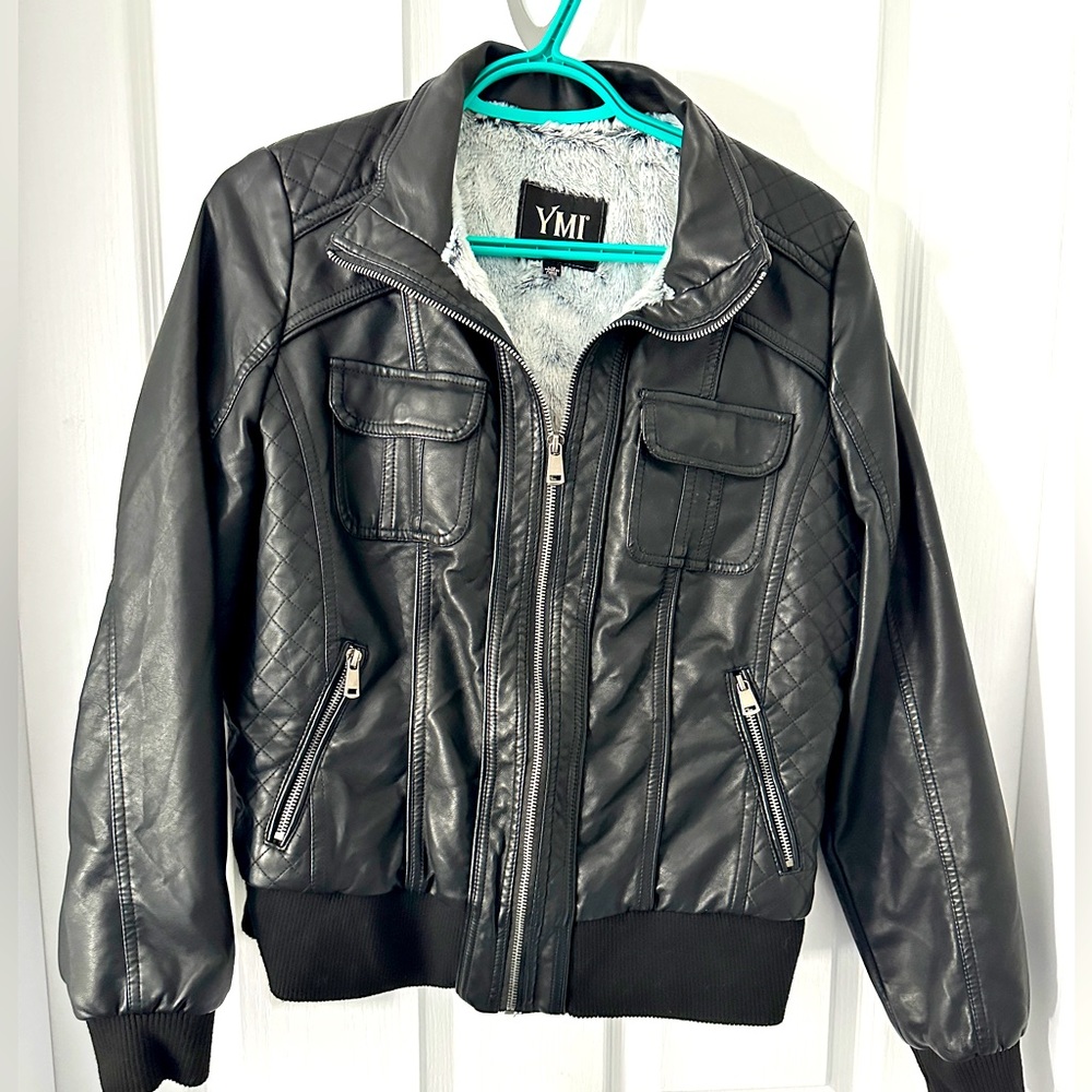 Vegan leather bomber jacket with faux fur inside. YMI brand size L.